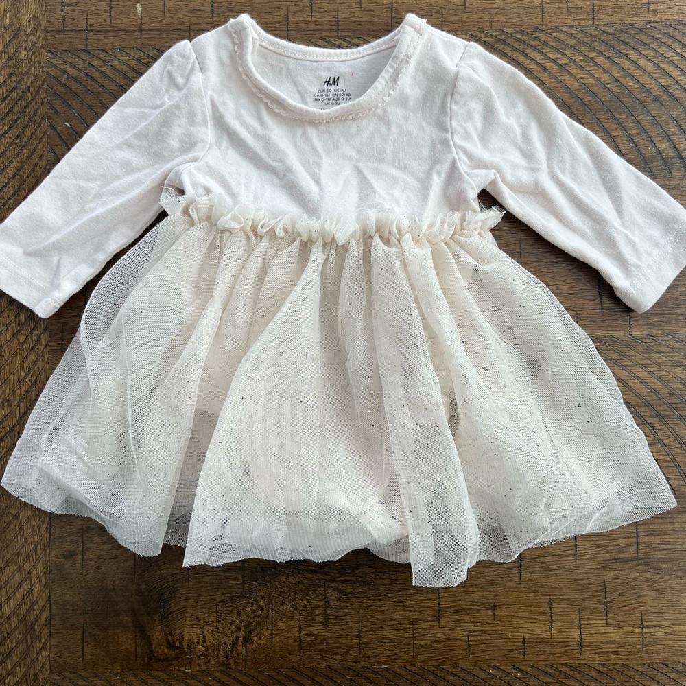H&M Cream Baby Dress with Tulle Overlay
